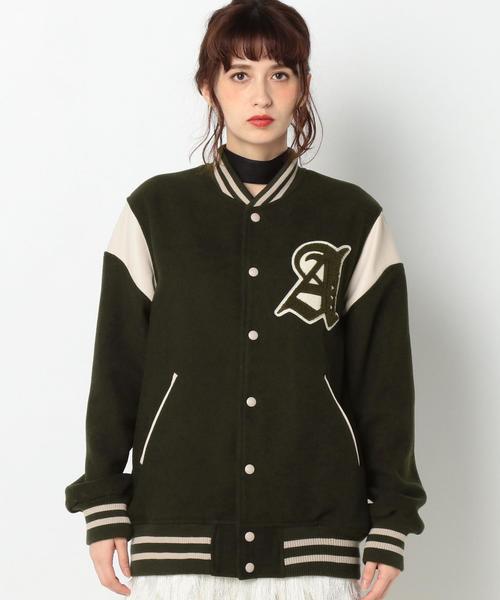 Another Edition(アナザーエディション)の「スタジアムジャンパー(オリーブ)/AEBC STADIUM JUMPER OLV(スタジャン・レディース・オリーブ・MEDIUM/SMALL)」の14枚目の写真