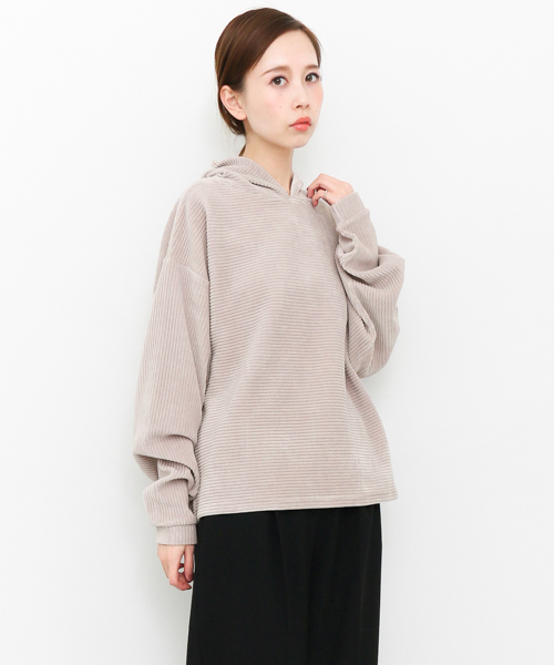 KBF（ケイビーエフ）の「KBF ベロアフーディー（Tシャツ/カットソー・レディース・チャコールグレー/グレー/ピンク・ONE）」の2枚目の写真