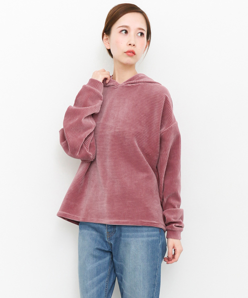 KBF（ケイビーエフ）の「KBF ベロアフーディー（Tシャツ/カットソー・レディース・チャコールグレー/グレー/ピンク・ONE）」の3枚目の写真