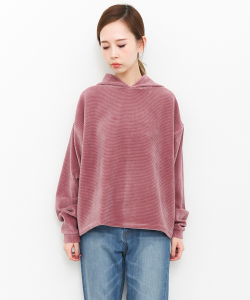 KBF（ケイビーエフ）の「KBF ベロアフーディー（Tシャツ/カットソー・レディース・チャコールグレー/グレー/ピンク・ONE）」の4枚目の写真