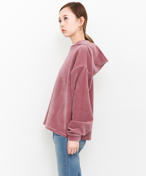 KBF（ケイビーエフ）の「KBF ベロアフーディー（Tシャツ/カットソー・レディース・チャコールグレー/グレー/ピンク・ONE）」の5枚目の写真