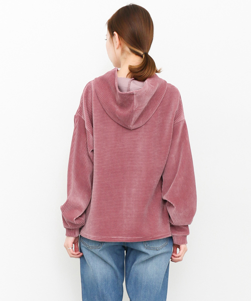 KBF（ケイビーエフ）の「KBF ベロアフーディー（Tシャツ/カットソー・レディース・チャコールグレー/グレー/ピンク・ONE）」の6枚目の写真