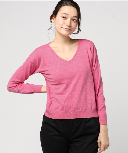 laboratory work(ラボラトリーワーク)の「シャイニーコットンVネックプルオーバー(ニット/セーター・レディース・サックスブルー/ピンク/杢グレー/ライトイエロー/ラベンダー・MEDIUM)」の9枚目の写真