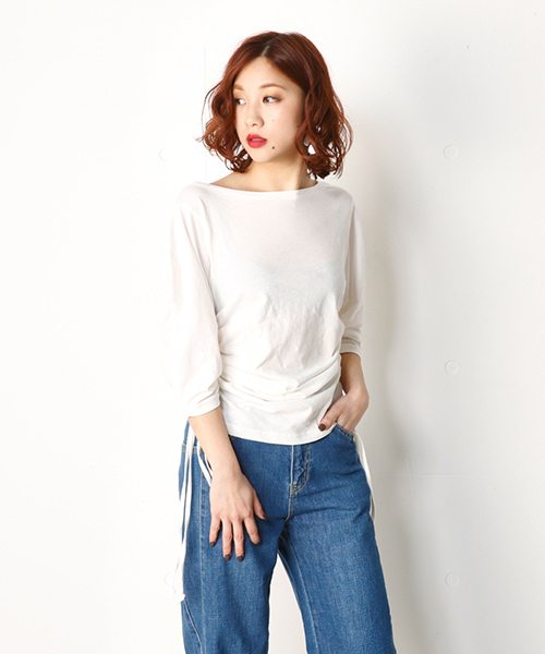 SLY(スライ)の「DRAWSTRING TOPS(Tシャツ/カットソー・レディース・ミント/ブラック/ホワイト・2/1)」の2枚目の写真