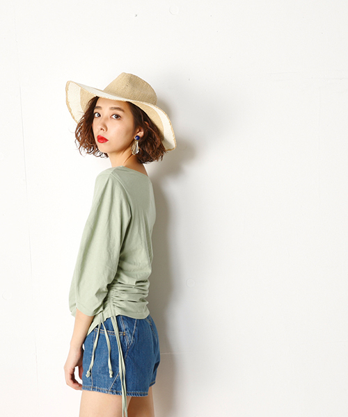 SLY(スライ)の「DRAWSTRING TOPS(Tシャツ/カットソー・レディース・ミント/ブラック/ホワイト・2/1)」の1枚目の写真