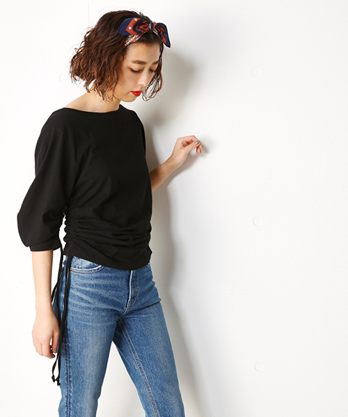 SLY(スライ)の「DRAWSTRING TOPS(Tシャツ/カットソー・レディース・ミント/ブラック/ホワイト・2/1)」の3枚目の写真