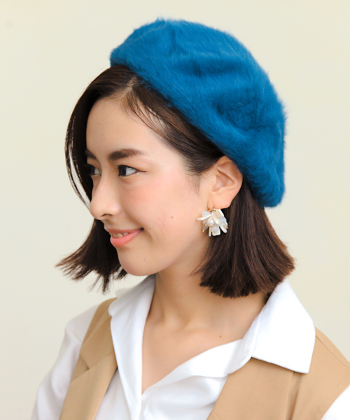 14+（イチヨンプラス）の「アンゴラファーベレー レディース 帽子（ハンチング/ベレー帽・レディース・ベージュ/ブラック/ブラウン/グレー/ネイビー/オフホワイト/サックスブルー/ピンク/ターコイズブルー/ワインレッド/チャコールグレー/オレンジ・FREE）」の20枚目の写真