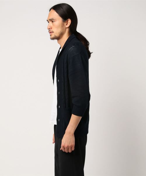 ARCADE（アーケード）の「ケーブル編み ショールカラー サマーニット 7分袖 カーディガン（カーディガン/ボレロ・メンズ・ミックスグレー/ブラックミックス/ベージュ/ネイビー・M/L/LL）」の5枚目の写真