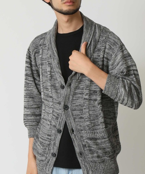 ARCADE（アーケード）の「ケーブル編み ショールカラー サマーニット 7分袖 カーディガン（カーディガン/ボレロ・メンズ・ミックスグレー/ブラックミックス/ベージュ/ネイビー・M/L/LL）」の2枚目の写真