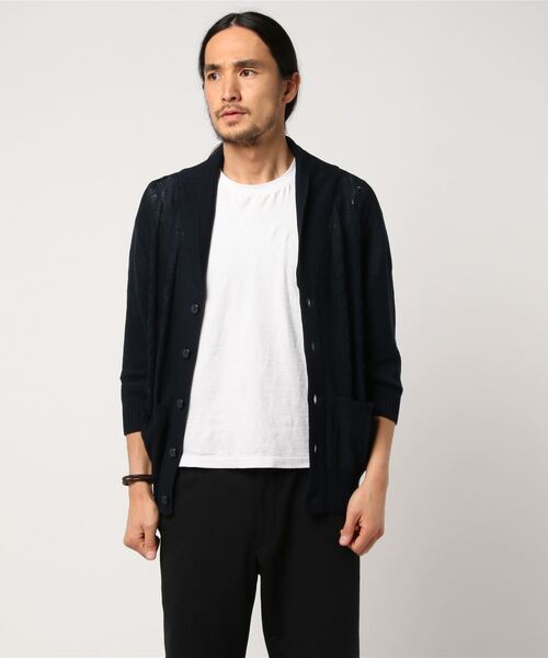 ARCADE（アーケード）の「ケーブル編み ショールカラー サマーニット 7分袖 カーディガン（カーディガン/ボレロ・メンズ・ミックスグレー/ブラックミックス/ベージュ/ネイビー・M/L/LL）」の15枚目の写真