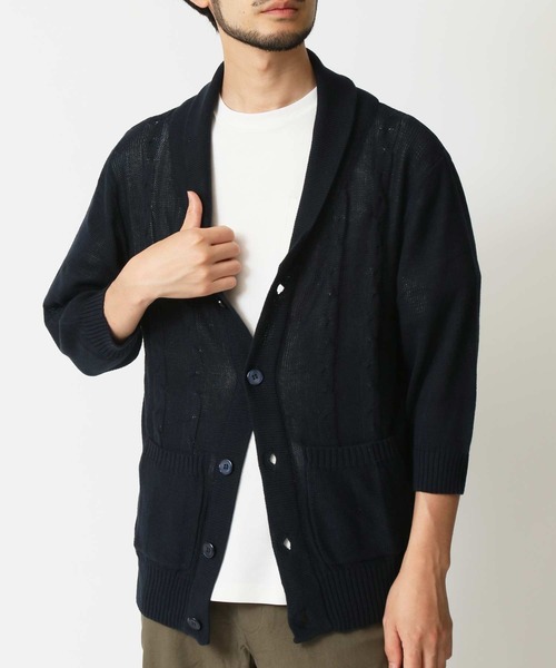 ARCADE（アーケード）の「ケーブル編み ショールカラー サマーニット 7分袖 カーディガン（カーディガン/ボレロ・メンズ・ミックスグレー/ブラックミックス/ベージュ/ネイビー・M/L/LL）」の13枚目の写真