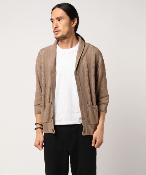 ARCADE（アーケード）の「ケーブル編み ショールカラー サマーニット 7分袖 カーディガン（カーディガン/ボレロ・メンズ・ミックスグレー/ブラックミックス/ベージュ/ネイビー・M/L/LL）」の16枚目の写真