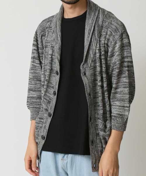 ARCADE（アーケード）の「ケーブル編み ショールカラー サマーニット 7分袖 カーディガン（カーディガン/ボレロ・メンズ・ミックスグレー/ブラックミックス/ベージュ/ネイビー・M/L/LL）」の11枚目の写真