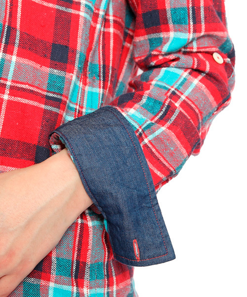 X-girl（エックスガール）の「NUBBY PLAID SHIRT（シャツ/ブラウス・レディース・ネイビー/ピンク/レッド・1/2）」の9枚目の写真