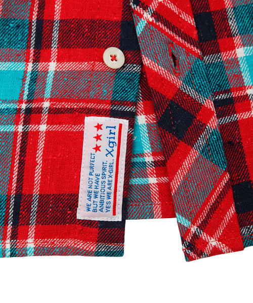 X-girl（エックスガール）の「NUBBY PLAID SHIRT（シャツ/ブラウス・レディース・ネイビー/ピンク/レッド・1/2）」の13枚目の写真