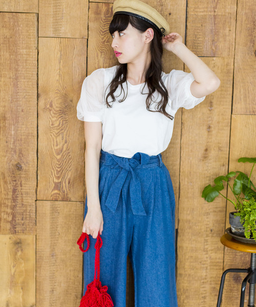 WEGO（ウィゴー）の「WEGO/チュールスリーブTシャツ（Tシャツ/カットソー・レディース・ホワイト/ブラック/ライトイエロー/ピンク/サックスブルー/ライトピンク・FREE）」の7枚目の写真