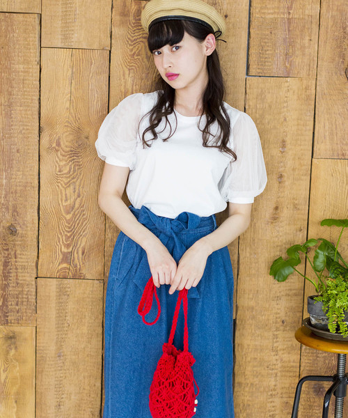 WEGO（ウィゴー）の「WEGO/チュールスリーブTシャツ（Tシャツ/カットソー・レディース・ホワイト/ブラック/ライトイエロー/ピンク/サックスブルー/ライトピンク・FREE）」の8枚目の写真