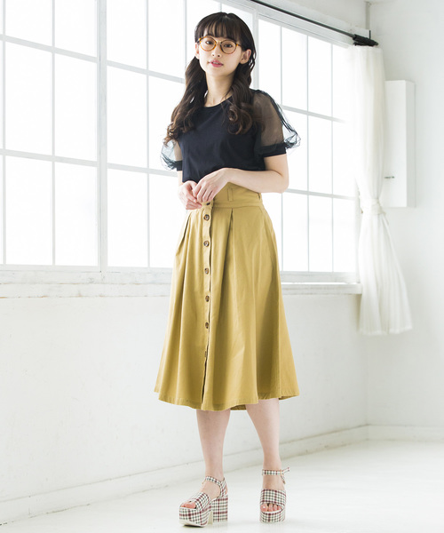 WEGO（ウィゴー）の「WEGO/チュールスリーブTシャツ（Tシャツ/カットソー・レディース・ホワイト/ブラック/ライトイエロー/ピンク/サックスブルー/ライトピンク・FREE）」の18枚目の写真