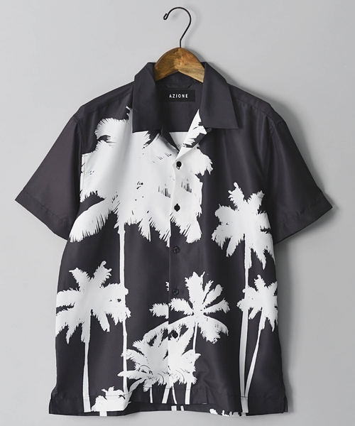 AZIONE(アジオネ)の「AZIONE/アジオネ/ヤシの木柄シャツ(シャツ/ブラウス・メンズ・ホワイト/ブラック・MEDIUM/LARGE)」の2枚目の写真