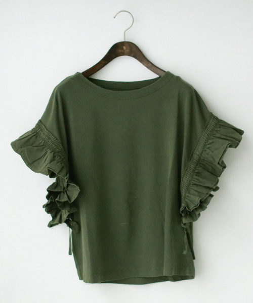 REAL CUBE（リアルキューブ）の「Hunch フリルギャザースリーブトップス（Tシャツ/カットソー・レディース・オフホワイト/カーキ/ネイビー/レッド・M）」の10枚目の写真