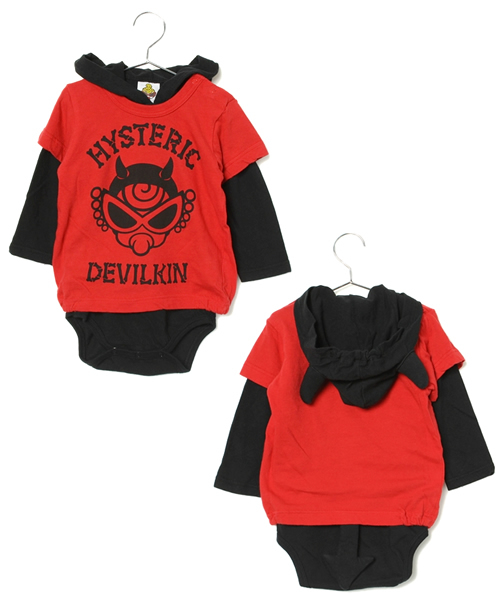 HYSTERIC MINI(ヒステリックミニ)の「BABY DEVILKIN BABY'S Tシャツ・つの付きロンパース SET(ロンパース・キッズ・ホワイト/グレー/レッド・FREE)」の3枚目の写真