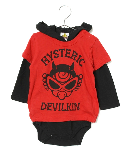 HYSTERIC MINI(ヒステリックミニ)の「BABY DEVILKIN BABY'S Tシャツ・つの付きロンパース SET(ロンパース・キッズ・ホワイト/グレー/レッド・FREE)」の4枚目の写真