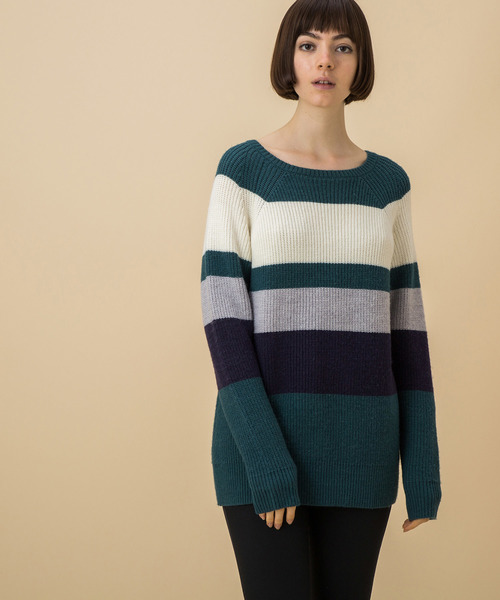 AIGLE（エーグル）の「片畦ワイドボーダーラグランプルオーバー（ニット/セーター・レディース・ヘザーグレー/グリーン/ダークネイビー・SMALL/MEDIUM/LARGE）」の3枚目の写真