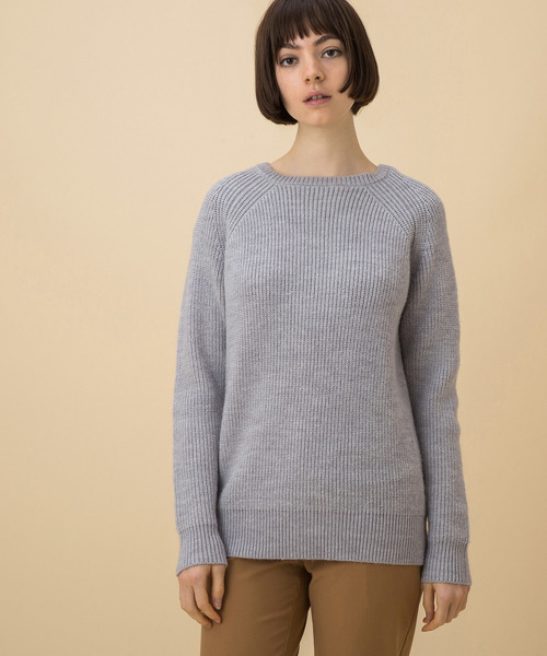 AIGLE（エーグル）の「片畦ワイドボーダーラグランプルオーバー（ニット/セーター・レディース・ヘザーグレー/グリーン/ダークネイビー・SMALL/MEDIUM/LARGE）」の2枚目の写真