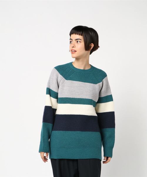 AIGLE（エーグル）の「片畦ワイドボーダーラグランプルオーバー（ニット/セーター・レディース・ヘザーグレー/グリーン/ダークネイビー・SMALL/MEDIUM/LARGE）」の5枚目の写真