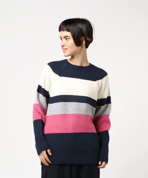 AIGLE（エーグル）の「片畦ワイドボーダーラグランプルオーバー（ニット/セーター・レディース・ヘザーグレー/グリーン/ダークネイビー・SMALL/MEDIUM/LARGE）」の6枚目の写真