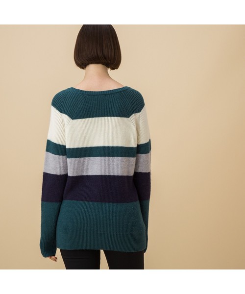 AIGLE（エーグル）の「片畦ワイドボーダーラグランプルオーバー（ニット/セーター・レディース・ヘザーグレー/グリーン/ダークネイビー・SMALL/MEDIUM/LARGE）」の12枚目の写真