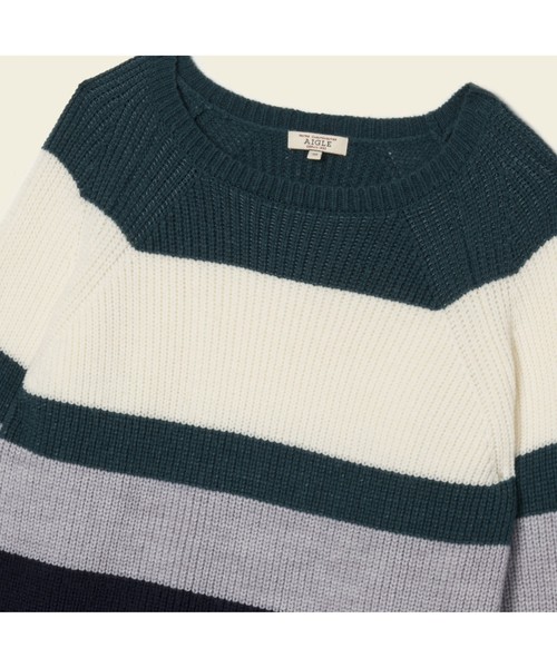 AIGLE（エーグル）の「片畦ワイドボーダーラグランプルオーバー（ニット/セーター・レディース・ヘザーグレー/グリーン/ダークネイビー・SMALL/MEDIUM/LARGE）」の10枚目の写真