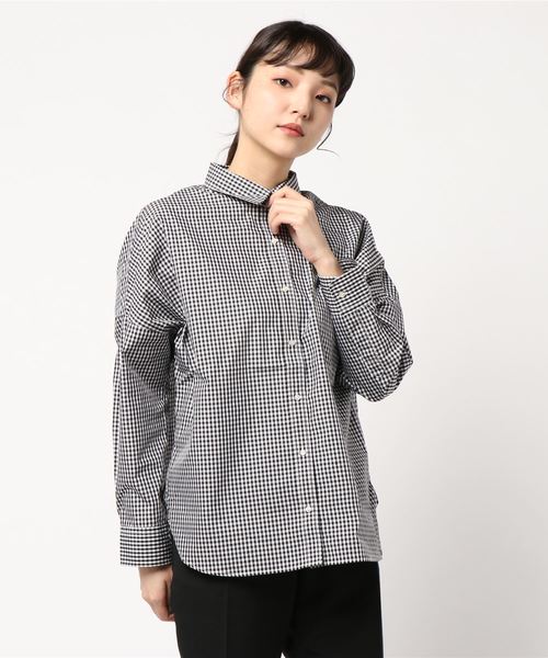 AMERICAN HOLIC（アメリカンホリック）の「2WAY衿取り外しドルマンビッグシャツ（シャツ/ブラウス・レディース・ネイビー/オフホワイト/サックスブルー/ピンク/その他5/ストライプ/チェック/ブルー系その他4/ブルー系その他5・M/L）」の7枚目の写真