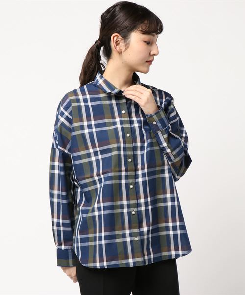 AMERICAN HOLIC（アメリカンホリック）の「2WAY衿取り外しドルマンビッグシャツ（シャツ/ブラウス・レディース・ネイビー/オフホワイト/サックスブルー/ピンク/その他5/ストライプ/チェック/ブルー系その他4/ブルー系その他5・M/L）」の15枚目の写真