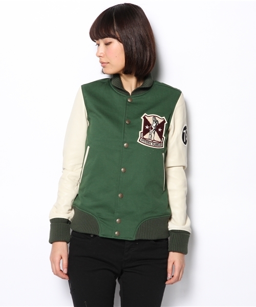 状態良好ヒステリックグラマーウール袖レザースタジャンチェック柄