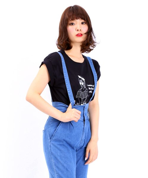WEGO（ウィゴー）の「WEGO/トロピカルガールプリントTシャツ（Tシャツ/カットソー・レディース・ホワイト/ブラック/ブラック系その他/ホワイト系その他・FREE）」の3枚目の写真
