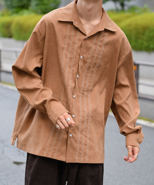 kutir（クティール）の「ピンタックステッチルーズシャツ（シャツ/ブラウス・メンズ・チャコールグレー/サックスブルー/キャメル・MEDIUM/LARGE）」の3枚目の写真