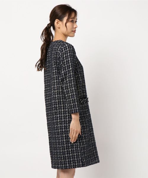 【CHICLINE 】AUNJANUE TWEED DRESS/ツイードワンピース デザインボタン配色ツイードシャツワンピース(505763858