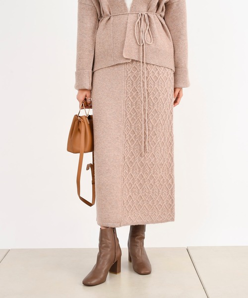 DouDou（ドゥドゥ）の「セットアップアラン柄切替スカート（スカート・レディース・ベージュ/オフホワイト・FREE）」の2枚目の写真