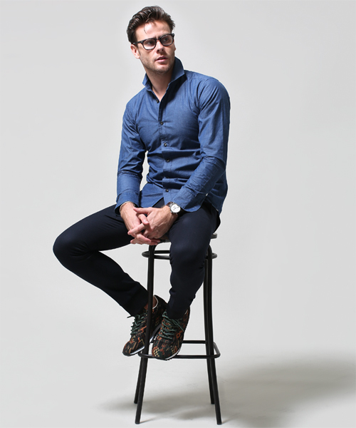 NANO universe（ナノユニバース）の「junhashimoto nano・universe/ 高密度デニムイタリアンSH（シャツ/ブラウス・メンズ・ブルー/サックスブルー/ネイビー・X-LARGE/SMALL/LARGE/MEDIUM）」の10枚目の写真