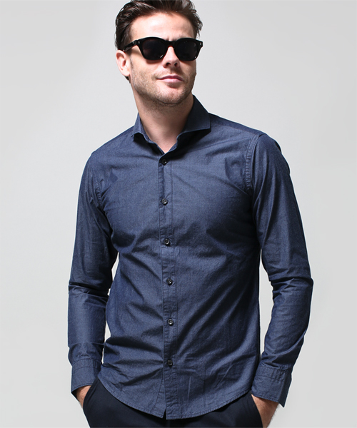 NANO universe（ナノユニバース）の「junhashimoto nano・universe/ 高密度デニムイタリアンSH（シャツ/ブラウス・メンズ・ブルー/サックスブルー/ネイビー・X-LARGE/SMALL/LARGE/MEDIUM）」の6枚目の写真