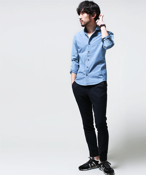 NANO universe（ナノユニバース）の「junhashimoto nano・universe/ 高密度デニムイタリアンSH（シャツ/ブラウス・メンズ・ブルー/サックスブルー/ネイビー・X-LARGE/SMALL/LARGE/MEDIUM）」の4枚目の写真