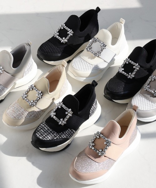 セール】ビジューバックルゴムスリッポンスニーカー（スニーカー