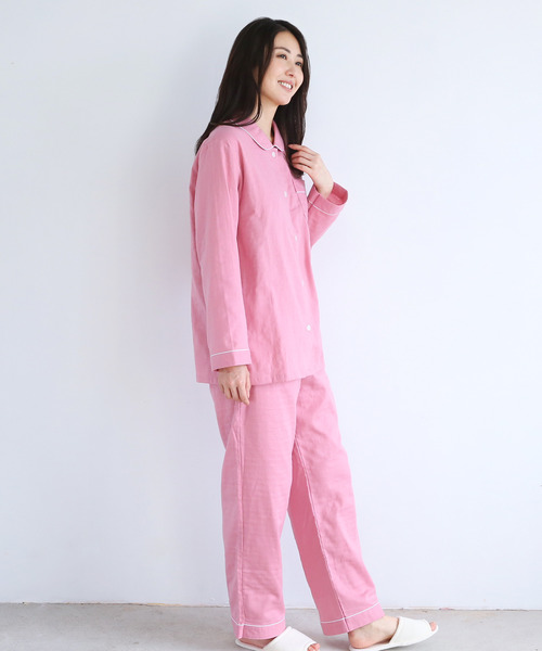 blooming FLORA（ブルーミングフローラ）の「【 ダブルガーゼ 綿100％ 】 丸襟パジャマ セットアップ（ルームウェア/パジャマ・レディース・ピンク/ブルー/ラベンダー・MEDIUM/LARGE）」の8枚目の写真
