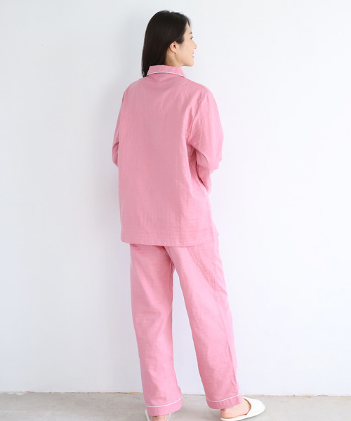 blooming FLORA（ブルーミングフローラ）の「【 ダブルガーゼ 綿100％ 】 丸襟パジャマ セットアップ（ルームウェア/パジャマ・レディース・ピンク/ブルー/ラベンダー・MEDIUM/LARGE）」の7枚目の写真