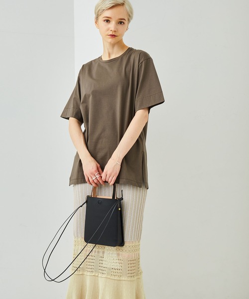 STUDIOUS（ステュディオス）の「【STUDIOUS】プレミアムシルクコットンハーフスリーブTシャツ（Tシャツ/カットソー・レディース・ホワイト/ブラック/ブラウン/ブルー/ピンク/サックスブルー・FREE）」の3枚目の写真