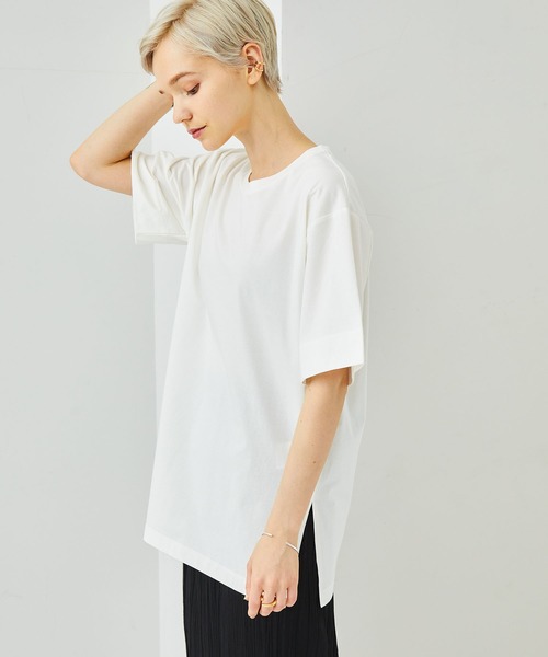 STUDIOUS（ステュディオス）の「【STUDIOUS】プレミアムシルクコットンハーフスリーブTシャツ（Tシャツ/カットソー・レディース・ホワイト/ブラック/ブラウン/ブルー/ピンク/サックスブルー・FREE）」の2枚目の写真