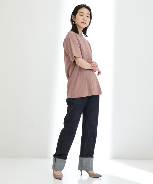 STUDIOUS（ステュディオス）の「【STUDIOUS】プレミアムシルクコットンハーフスリーブTシャツ（Tシャツ/カットソー・レディース・ホワイト/ブラック/ブラウン/ブルー/ピンク/サックスブルー・FREE）」の9枚目の写真