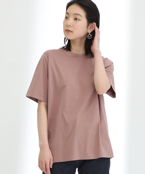 STUDIOUS（ステュディオス）の「【STUDIOUS】プレミアムシルクコットンハーフスリーブTシャツ（Tシャツ/カットソー・レディース・ホワイト/ブラック/ブラウン/ブルー/ピンク/サックスブルー・FREE）」の10枚目の写真