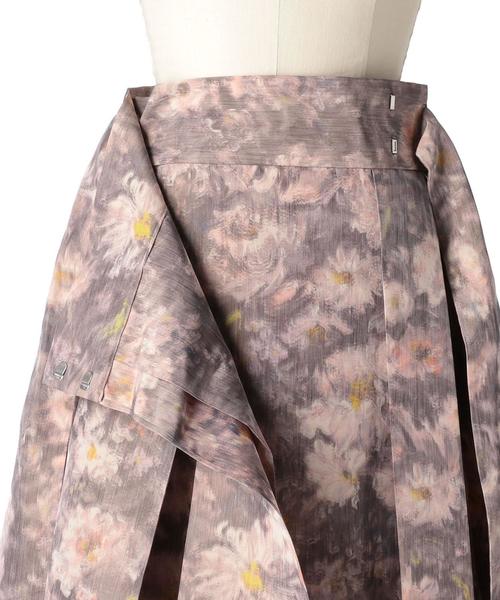 美品　ドゥロワー Drawer スカート フラワープリントラップリボン 花柄 ドゥロワー Drawer スカート フラワープリントラップリボン プリーツ